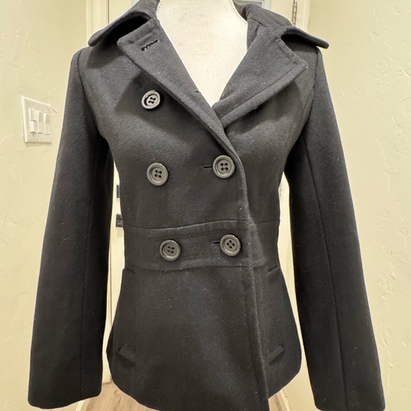 Epic Threads Black Wool Blend Peacoat - Dark Academia Streetwear - Picture 2 of 4